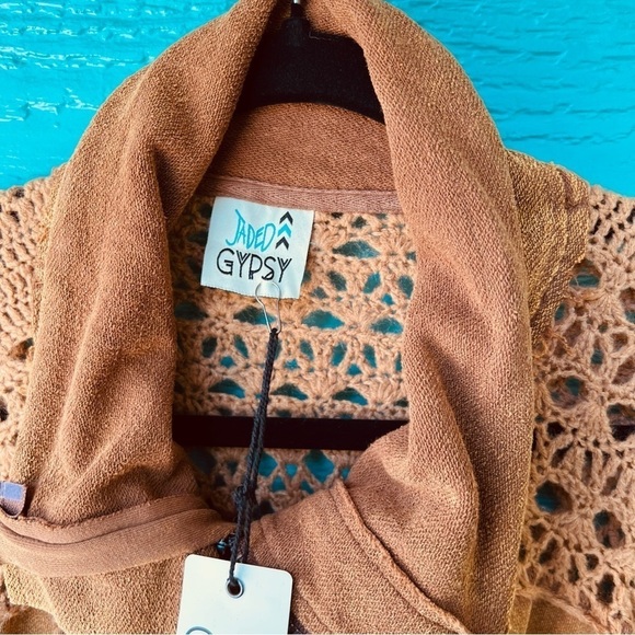 JADED GYPSY BOHO SPIRIT ZIP UP LONGLINE CROCHET JACKET OS - Picture 5 of 9